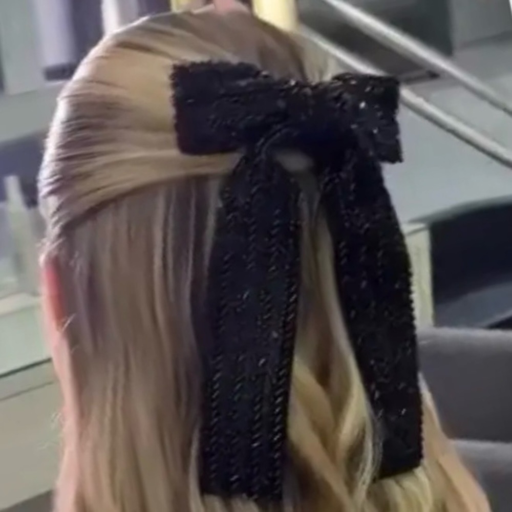 SPARKLING BEADED BOW HAIR CLIPS ACCESSORIES-NEW-BLACK